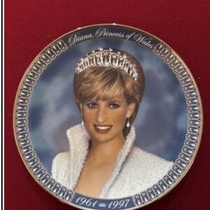 Franklin Mint Commemorative Princess Diana Plate with Blue and White Design